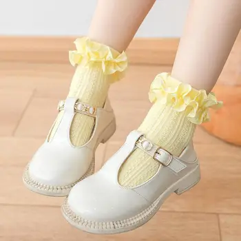 Милые весенне-осенние детские короткие носки в корейском стиле с рюшами, Однотонные сетчатые носки для девочек, Чулочно-носочные изделия для малышей, Хлопковые носки