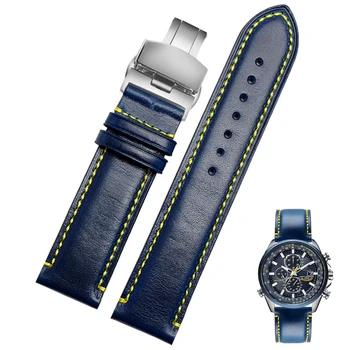 Для замены Citizen AT8020 JY8078 браслет ремешок из натуральной кожи 23 мм синий ремешок для часов со складной пряжкой браслет