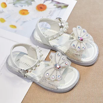 Летние Детские Сандалии для девочек, Модная Повседневная Детская обувь Принцессы, Пляжная Белая Обувь с бантиком-бабочкой для Малышей, Sandalia Infantil Menina