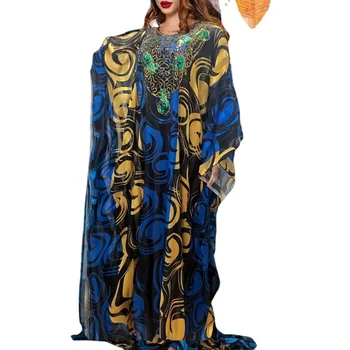 Африканские платья для женщин, Летние африканские женщины, Длинное платье из полиэстера с рукавом 3/4, расшитое блестками, Платье Макси, Африканская одежда