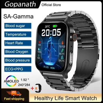 2023 Новых неинвазивных смарт-часов для измерения уровня сахара в крови, мужские наручные часы с голосовым вызовом, стресс-тест температуры тела, ЭКГ + PPG, NFC Smartwatch