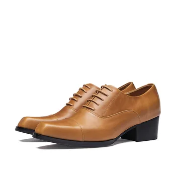 Мужская обувь на каблуке из роскошной натуральной кожи, Бренд 2023, Британский Тренд, Острый носок, Высота 5 см, Черные Свадебные Светские туфли, Мужские